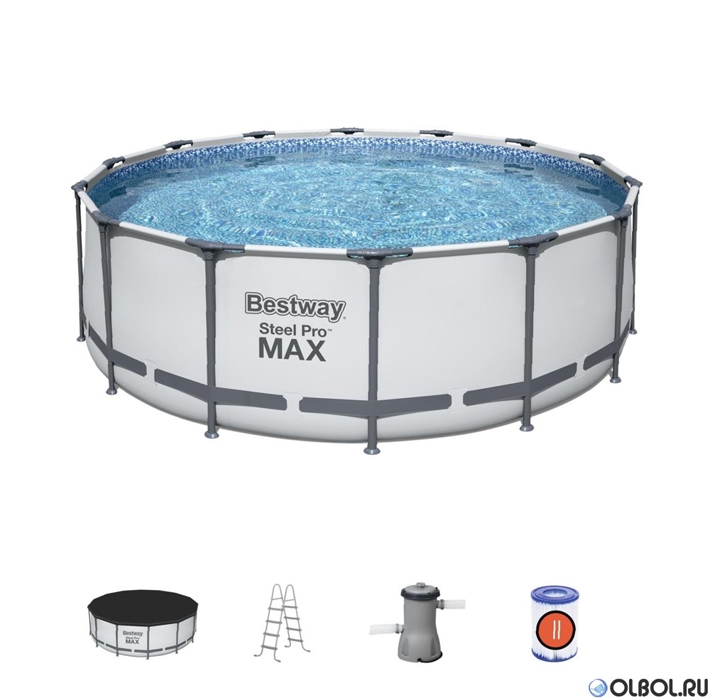 Каркасный бассейн Steel Pro Max Bestway 5612Z + насос-фильтр, лестница,  тент (488х122) купить в OLBOL.ru - товары для дома, отдыха и спорта с  доставкой по Москве