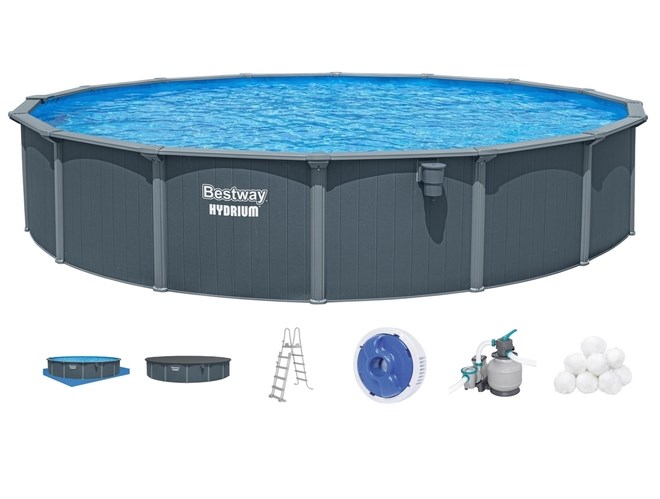 Bestway 561RP Бассейн со стальными стенками Hydrium 732x132см + песч.фил.-нас., тент, подст, лестн. скиммер, - фото 100375