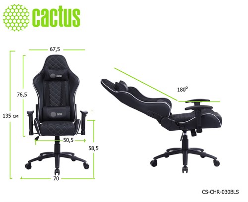 Кресло игровое Cactus CS-CHR-030BLS цвет: черно-серебристый, обивка: эко.кожа, крестовина: металл пластик черный - фото 76216