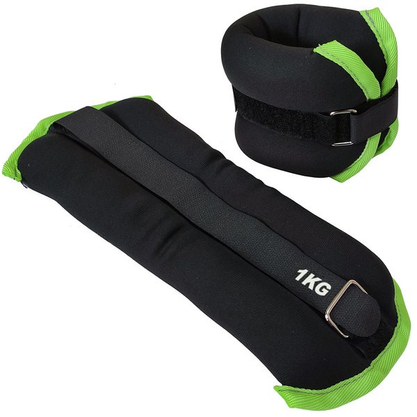 HKAW101-B Утяжелители "ALT Sport" (2х1,0кг) (нейлон) в сумке (черный с салатовой окантовкой) - фото 83897