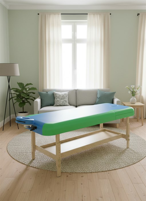 Массажный стационарный стол DFC NIRVANA, SUPERIOR2, дерев. ножки, 2 секции, цвет бирюз.с зелен. TS200 / 192х71х86 см - фото 99735