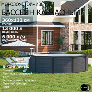 {{photo.Alt || photo.Description || 'Морозоустойчивый бассейн MAGIC POOL / 360х132 см / скиммер, тент, подложка, песочный фильтр / цвет ротанг / KITPR3613R'}}